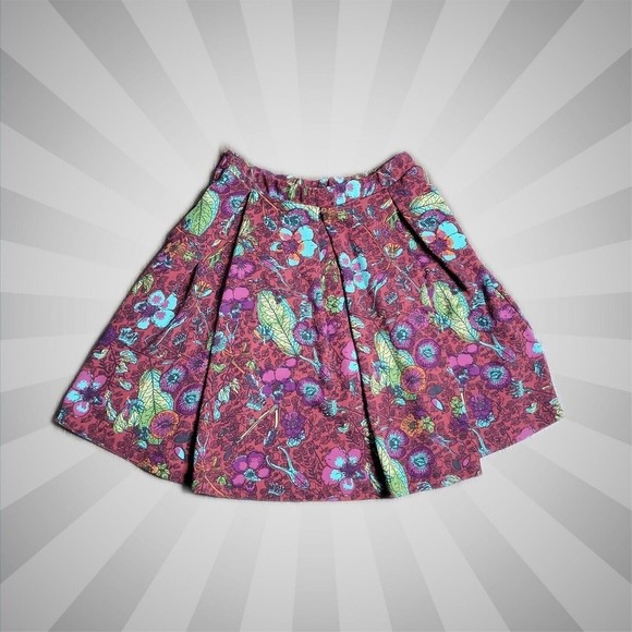 LulaRoe Pleated Flare Pull On Skirt ~ Sz XL ~ Burgundy ~ Floral ~ Knee Length - Picture 1 of 4